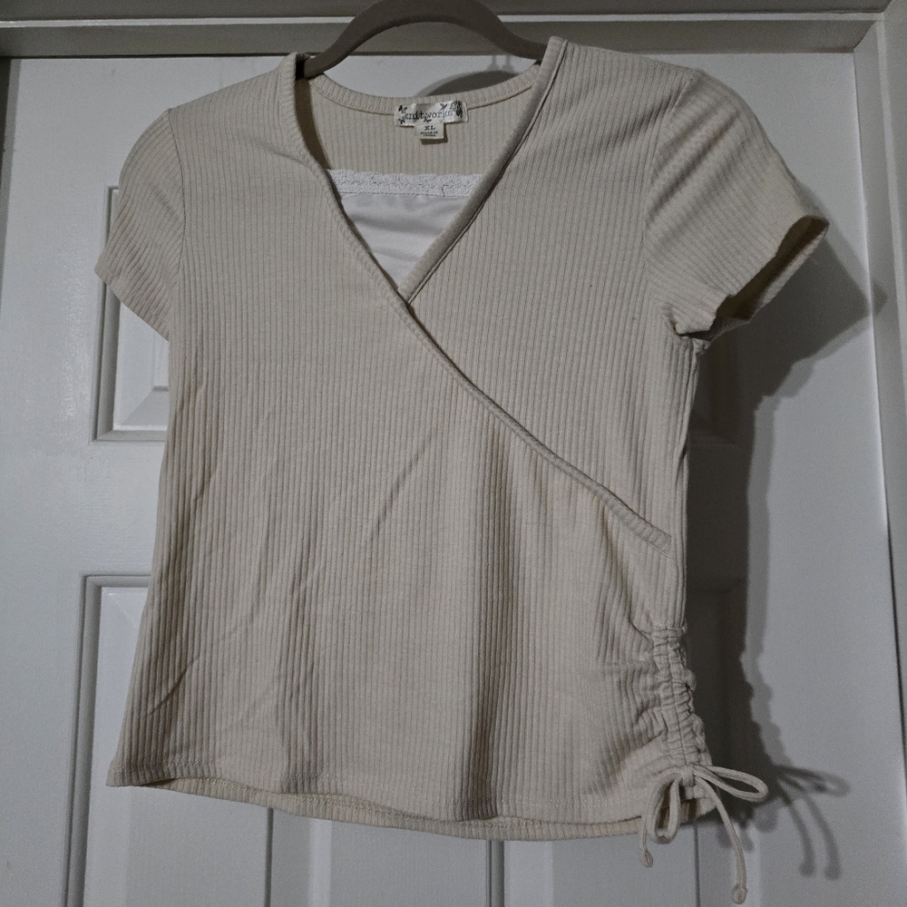 Kids Knitworks Beige Ribbed Wrap Top